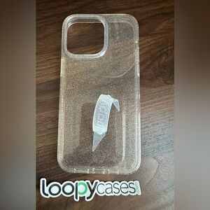 Loopy with Dust Bag - iPhone 14 Pro Max Clear Sparkle Silver Lefty